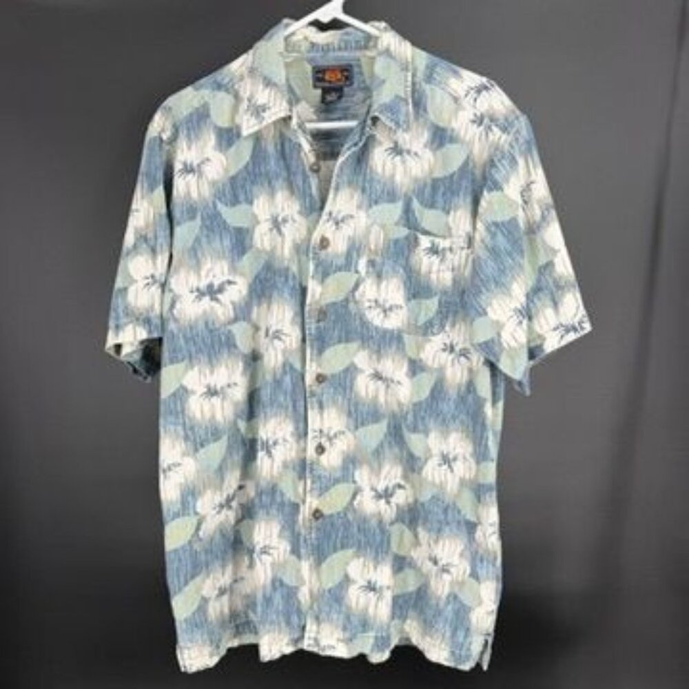 Route 66 Men's Medium Blue Hawaiian Style Short Sleeve Button-Up Shirt